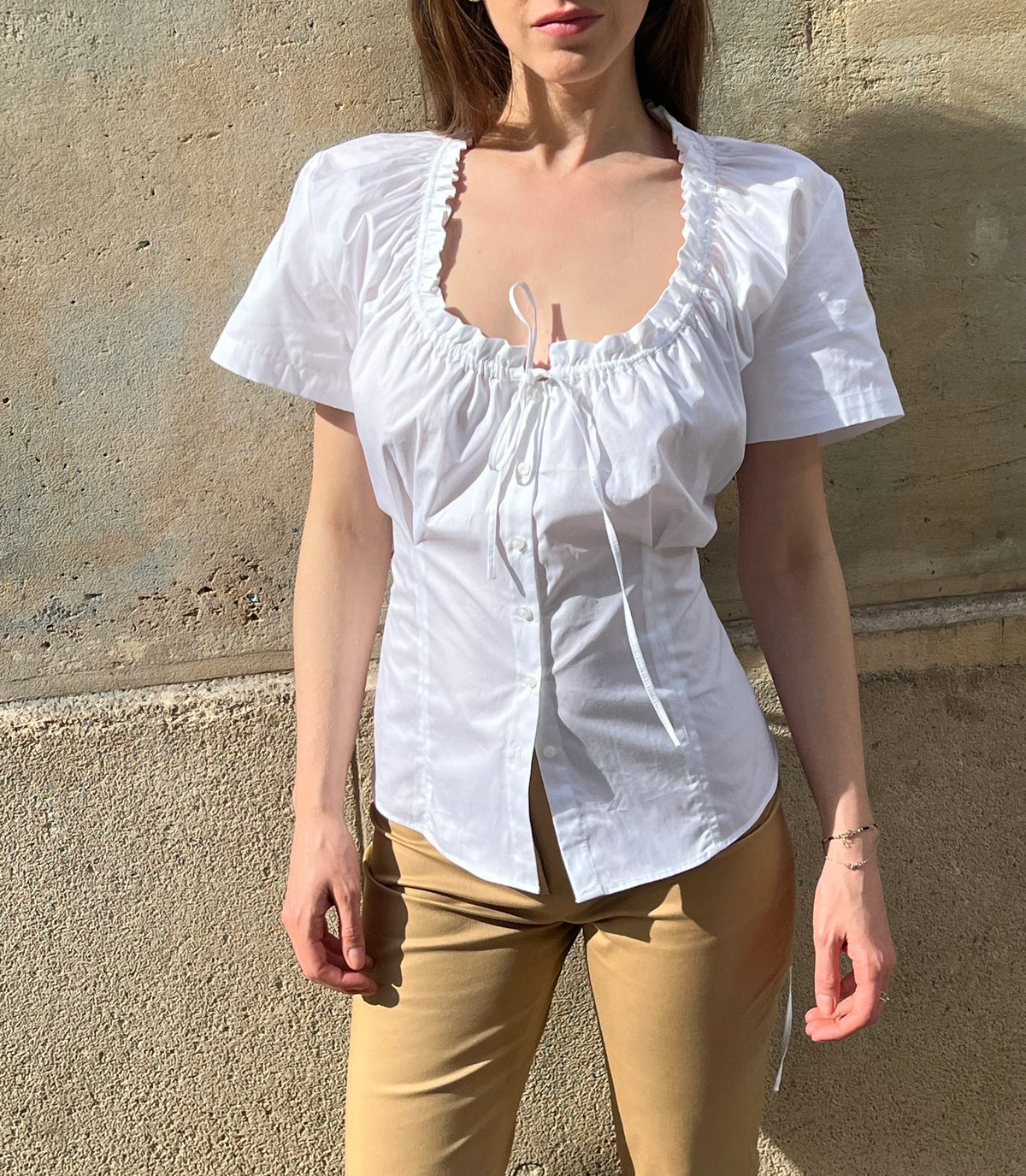 The Flora Blouse in White, view 3