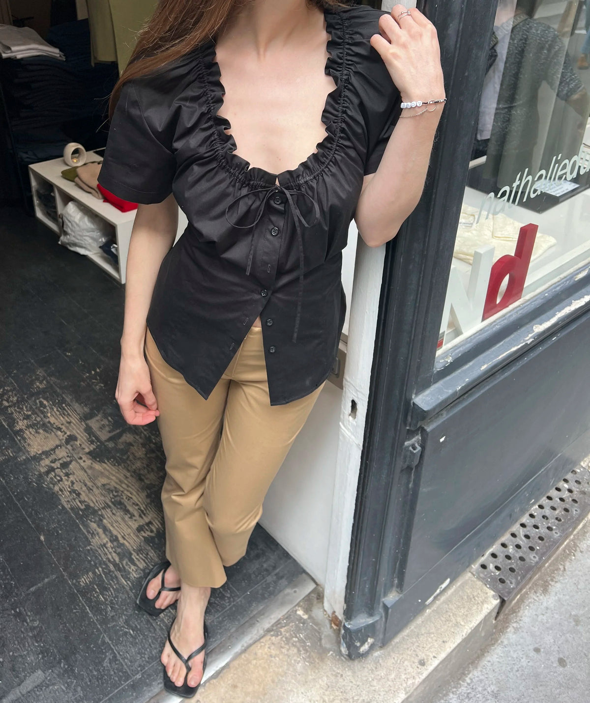 The Flora Blouse in Black, view 4
