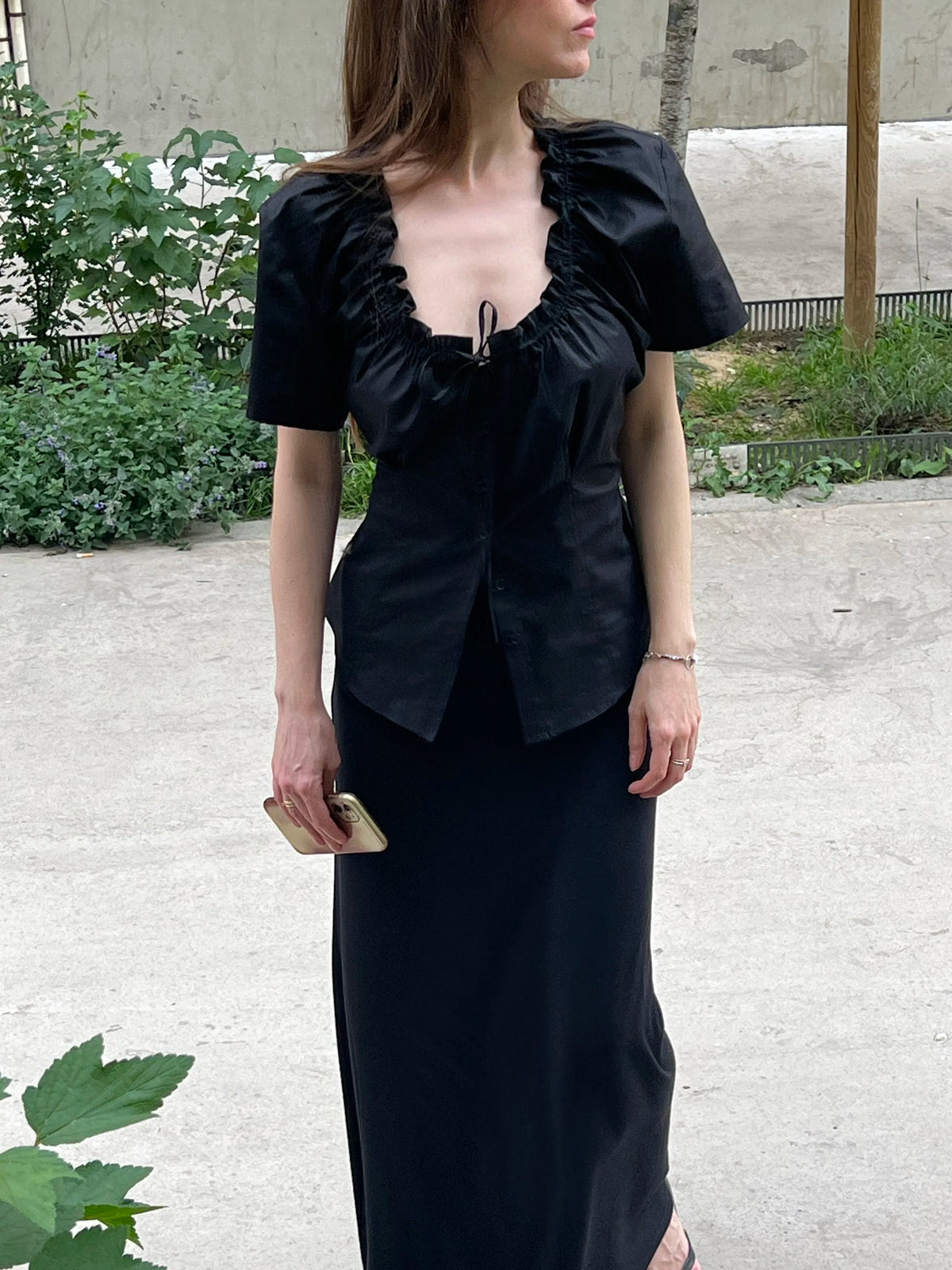 The Flora Blouse in Black, view 8