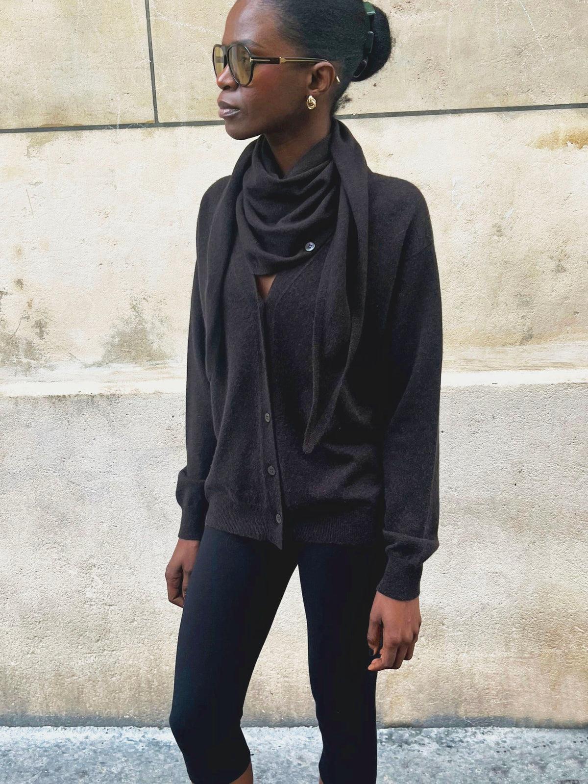 Le cardigan avec écharpe amovible coffee, vue 1