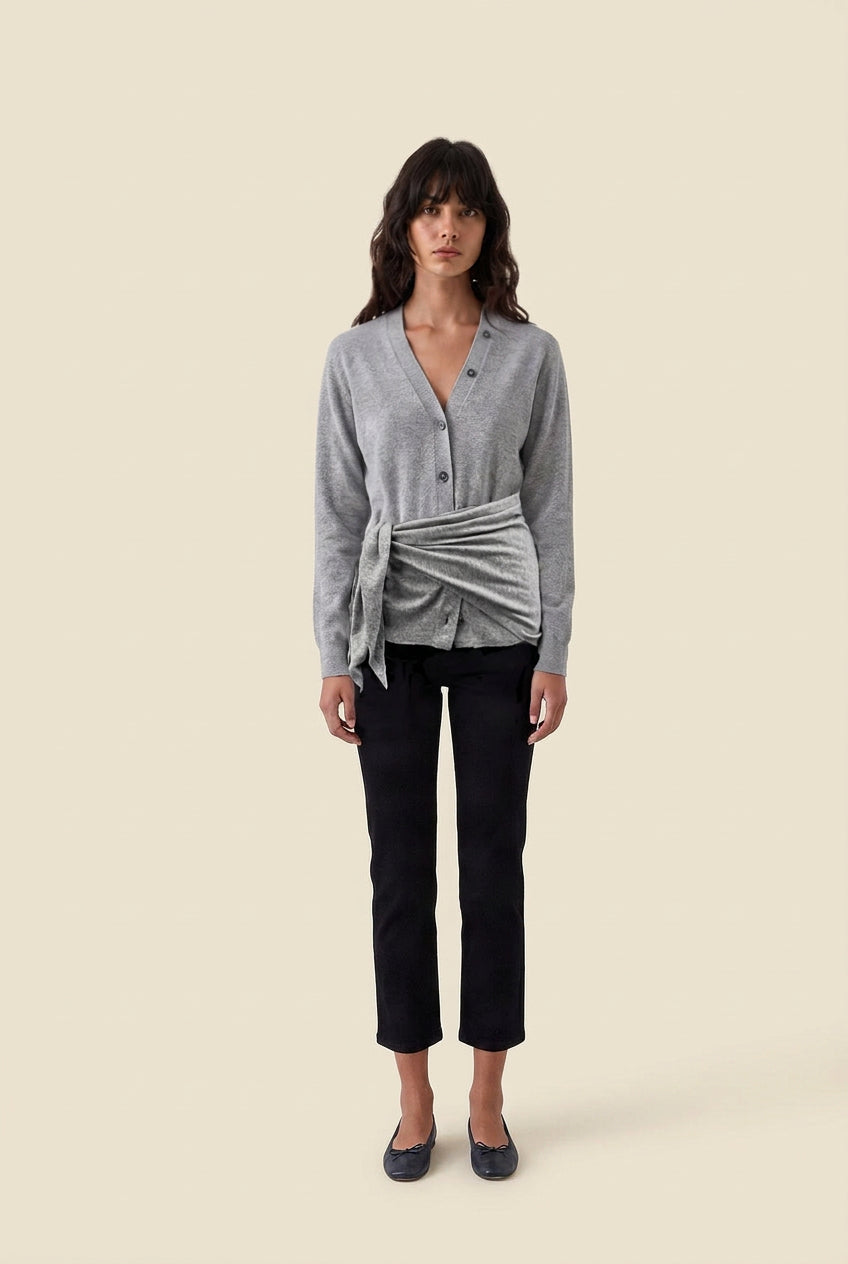 cardigan avec écharpe amovible gris chiné, vue 1