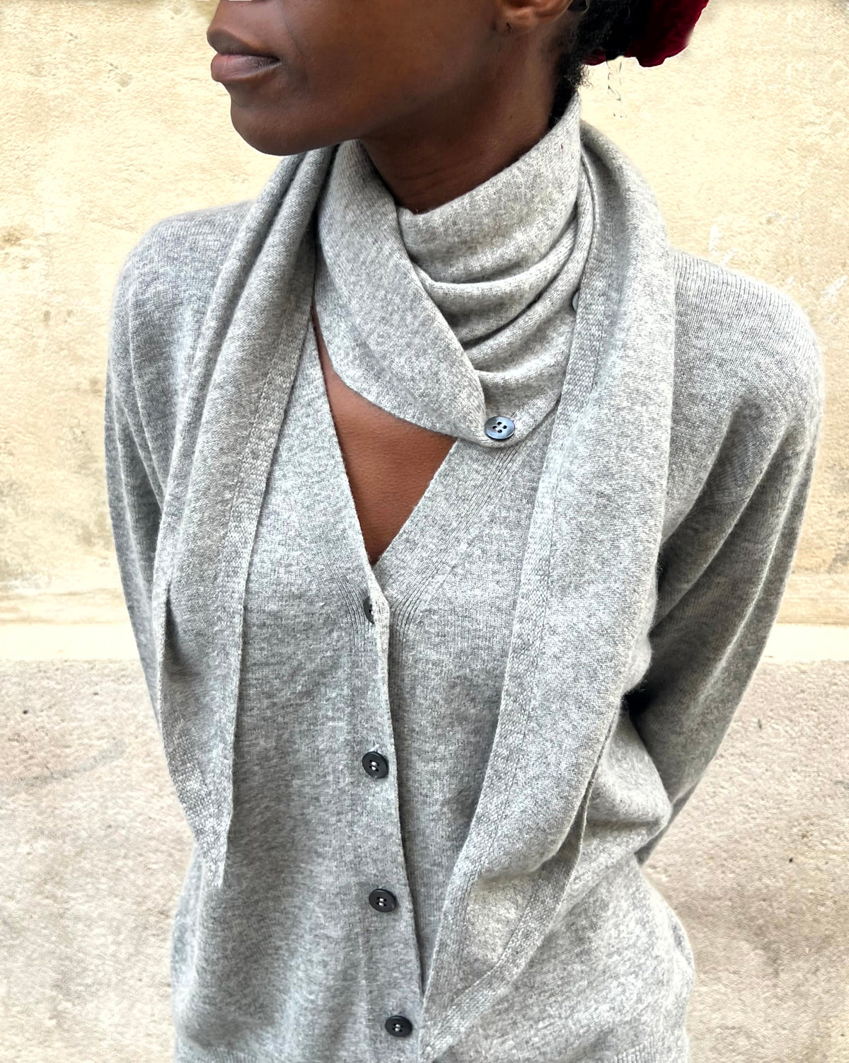 Cardigan a écharpe amovible gris chiné, vue 3