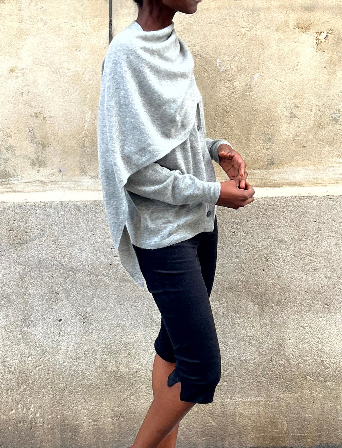 Cardigan a écharpe amovible gris chiné 5