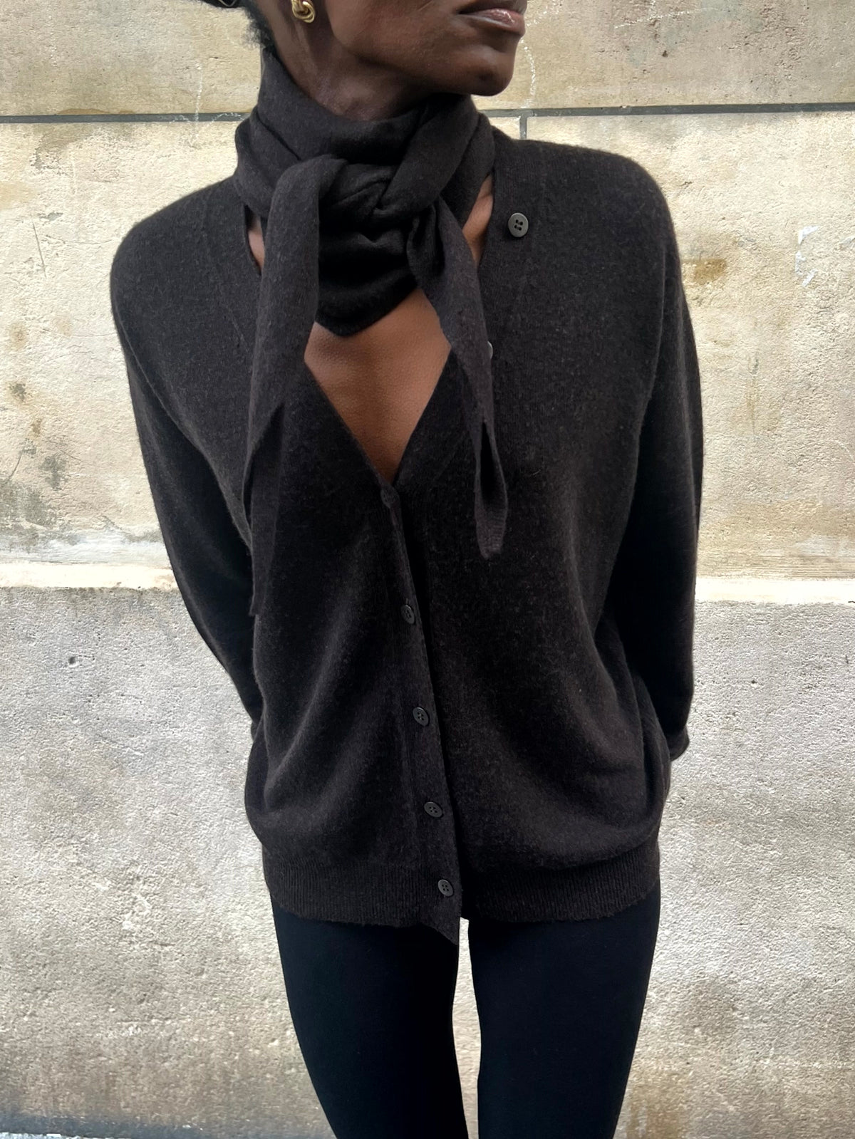 Cardigan avec écharpe amovible coffee, vue 6