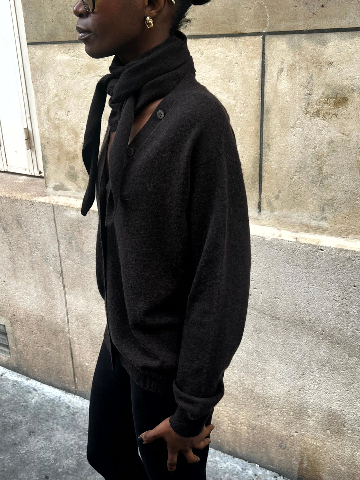 Cardigan avec écharpe amovible coffee, vue 7