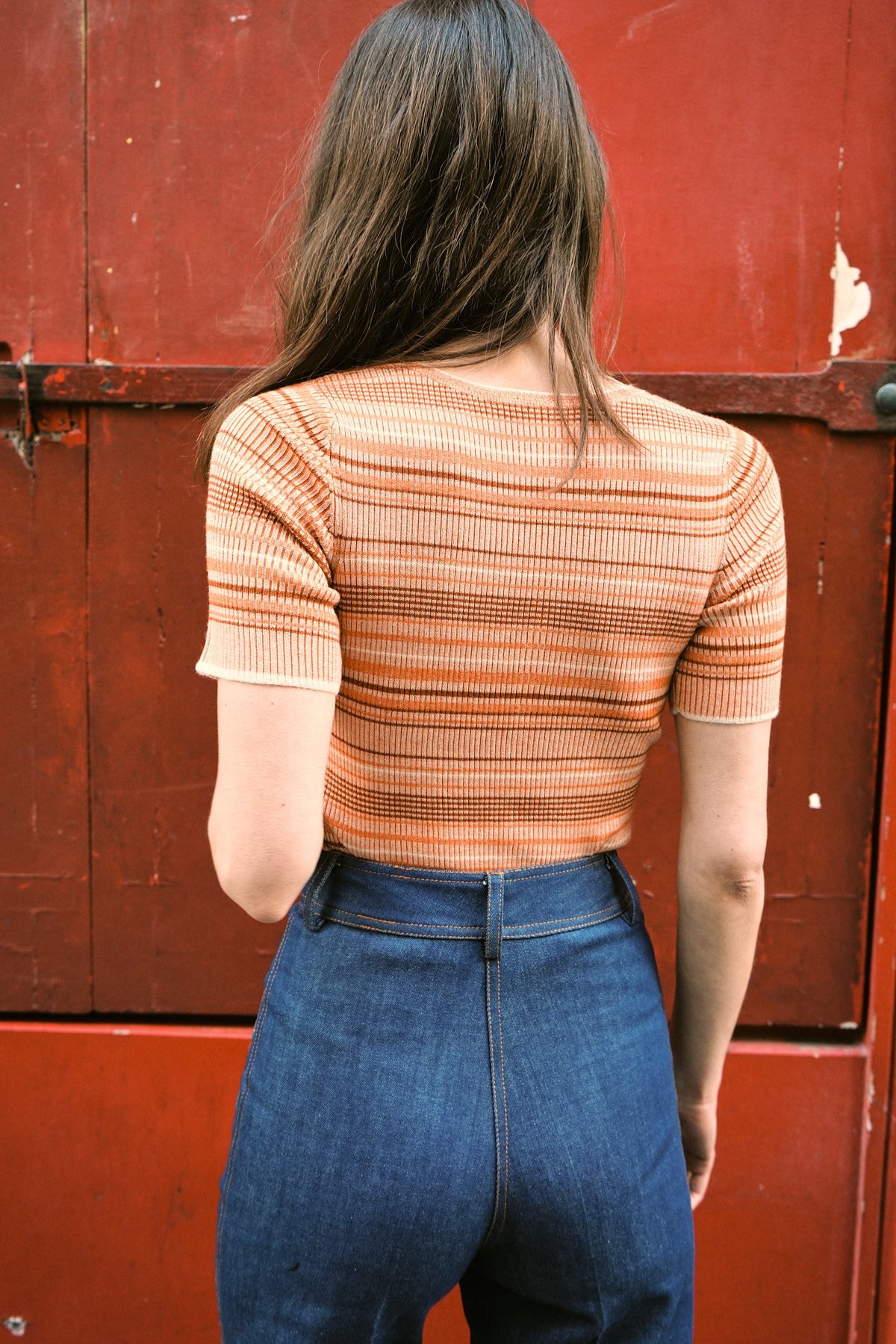 The Jane Polo in Orange Stripes, view 4
