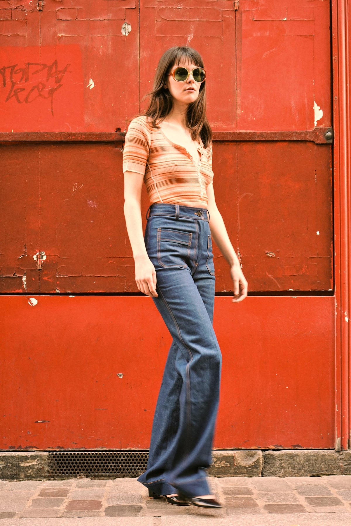 The Jane Polo in Orange Stripes, view 6