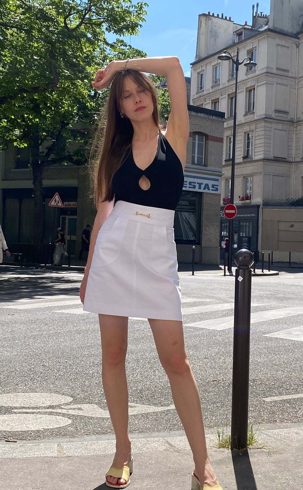 The Françoise Skirt in White Denim, view 4