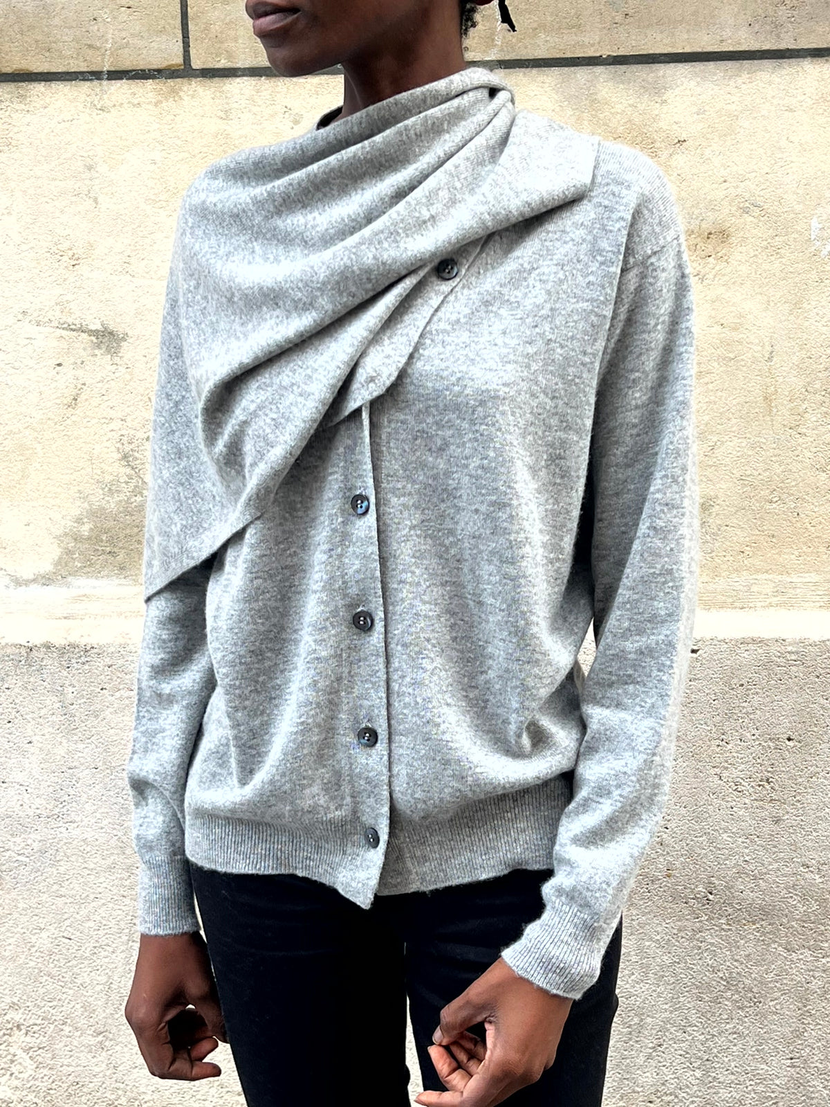 Le Cardigan à Écharpe Amovible gris chiné-thumbmail-9