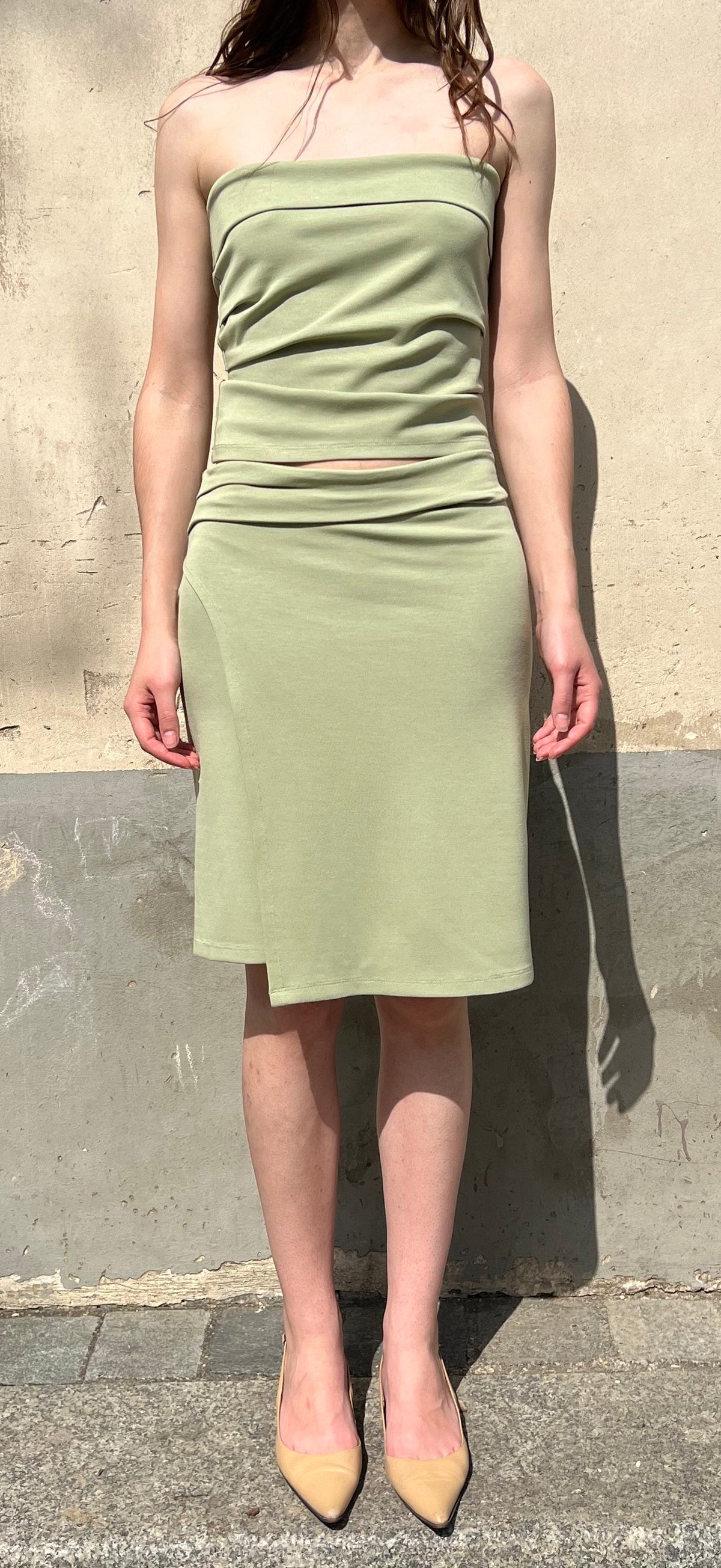 The Double Jersey Skirt in Pistachio, view 3