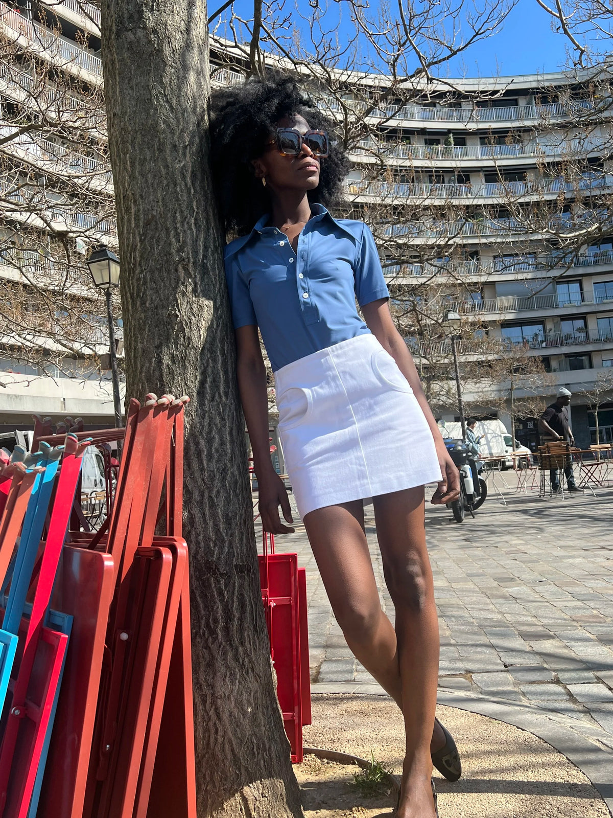 The Joan Skirt in White Denim, view 6