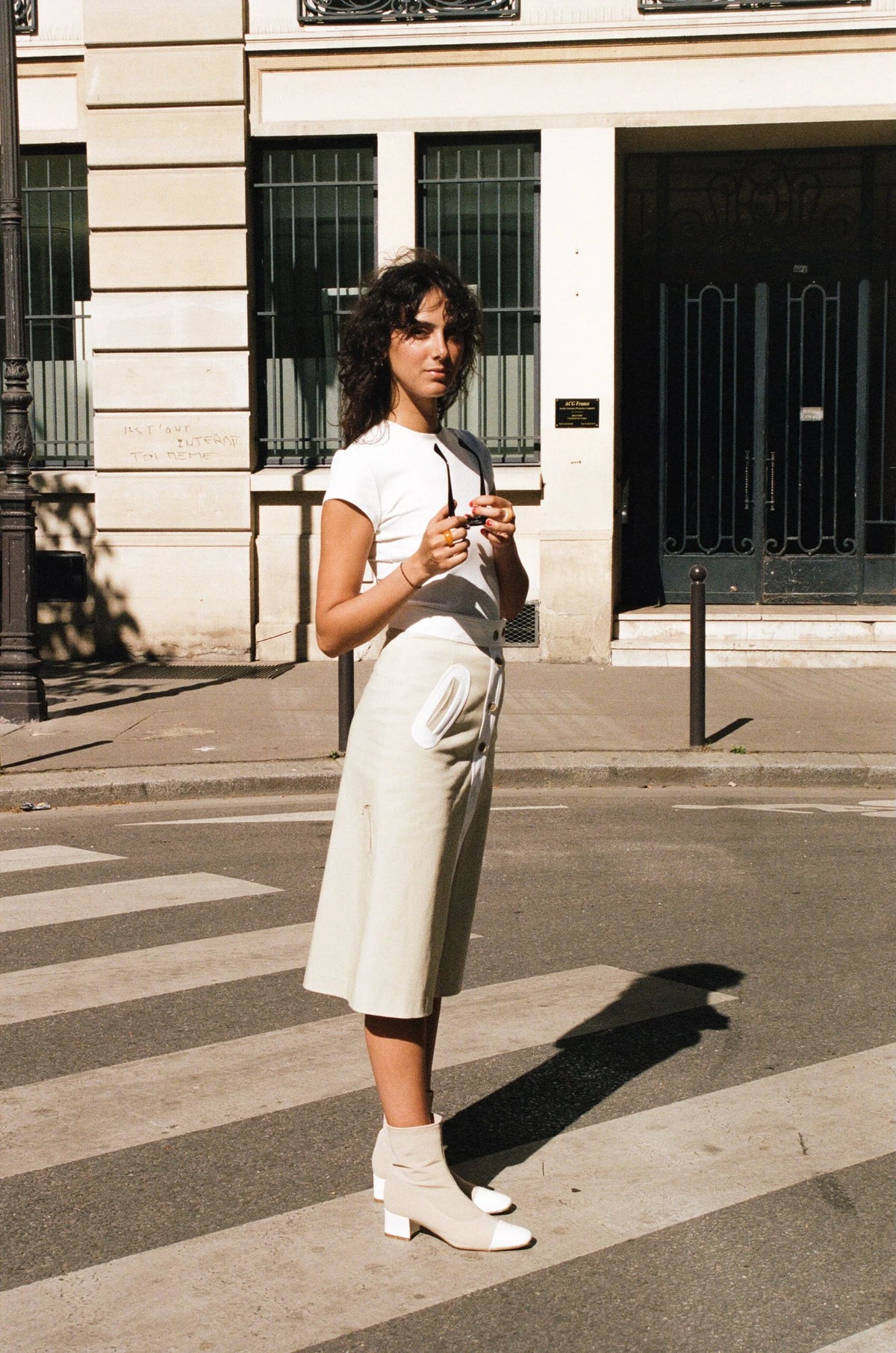 The Moon Skirt in Cement Beige & White, view 3