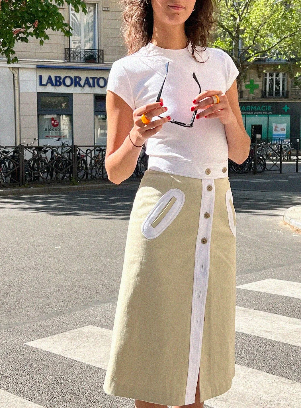 The Moon Skirt in Cement Beige & White, view 4