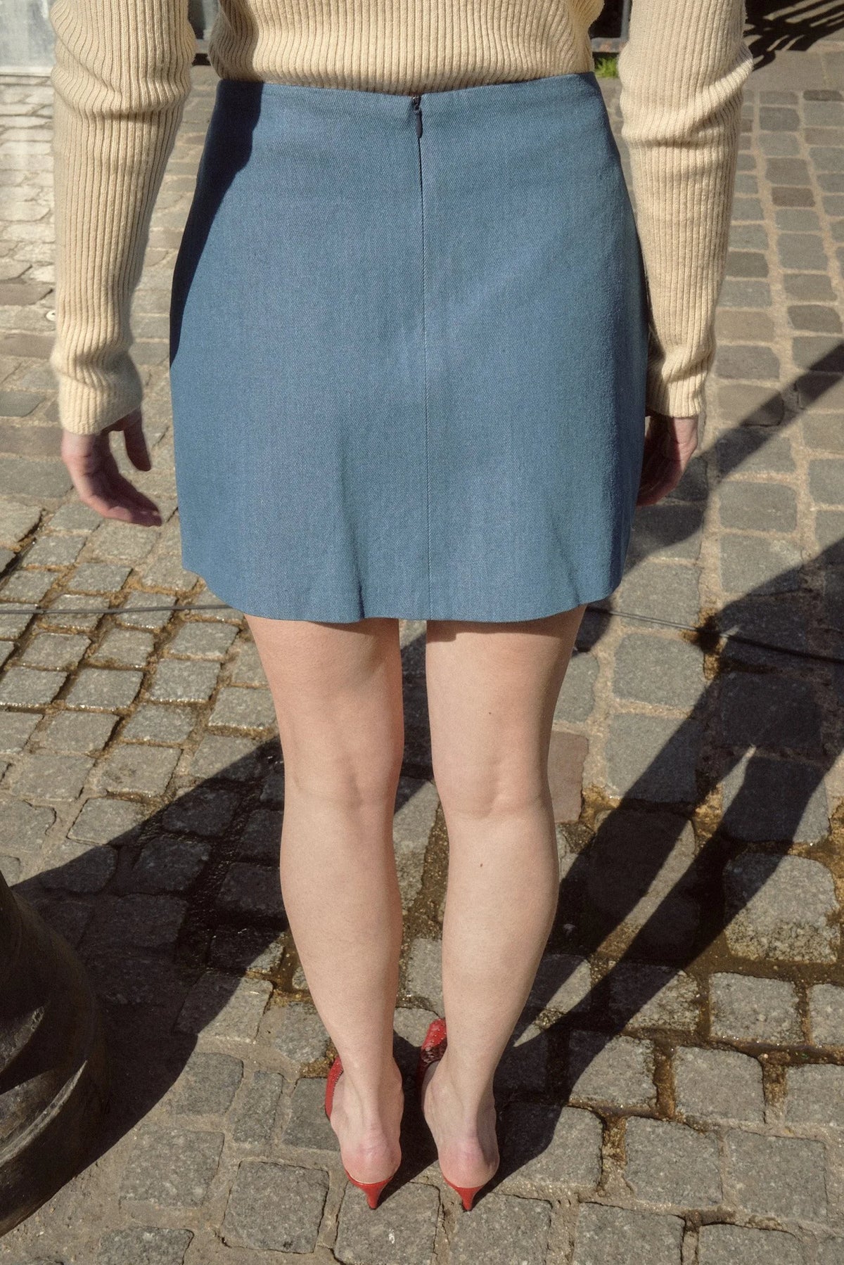 The Joan Skirt in Blue Denim, view 5