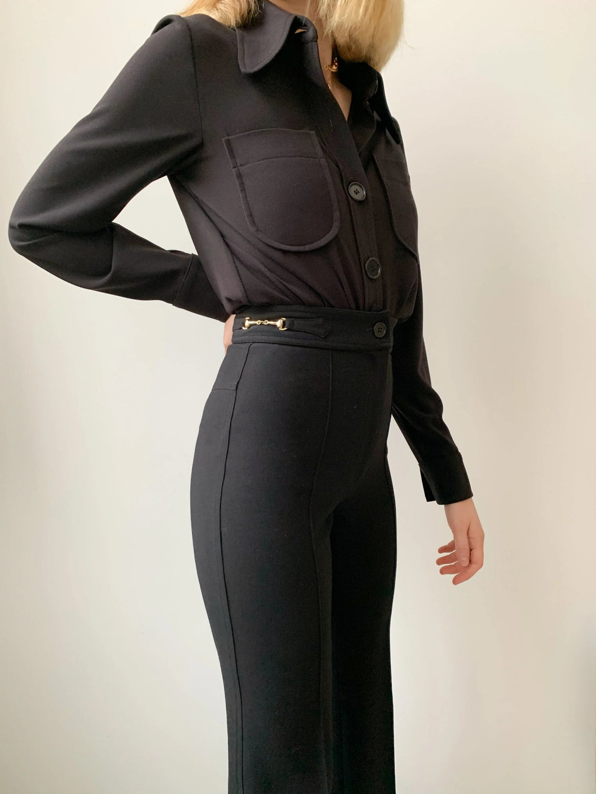 The Joy Pants in Black Wool Gabardine, view 3
