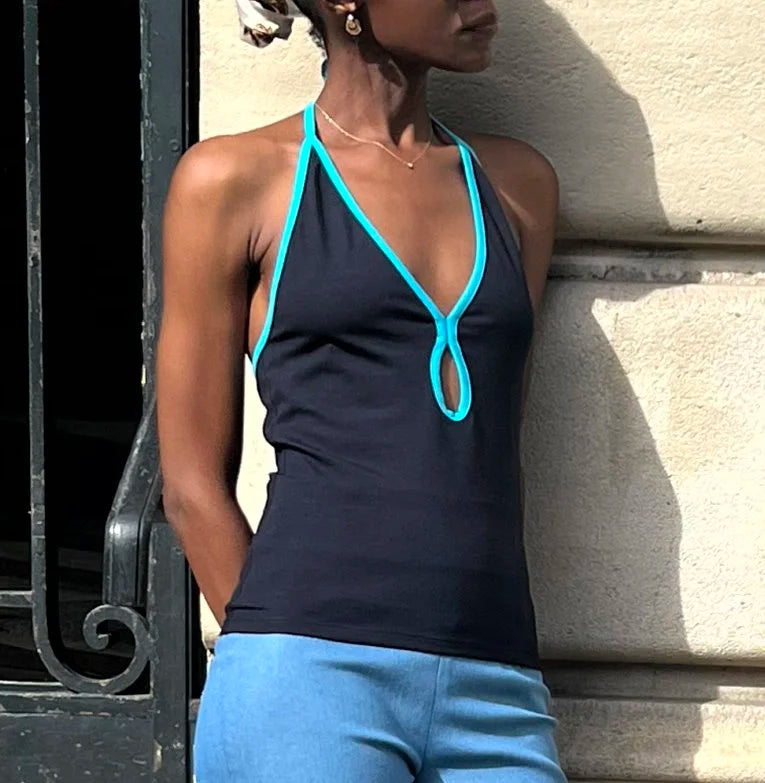 Le Top Dos Nu marine et turquoise, vue 3
