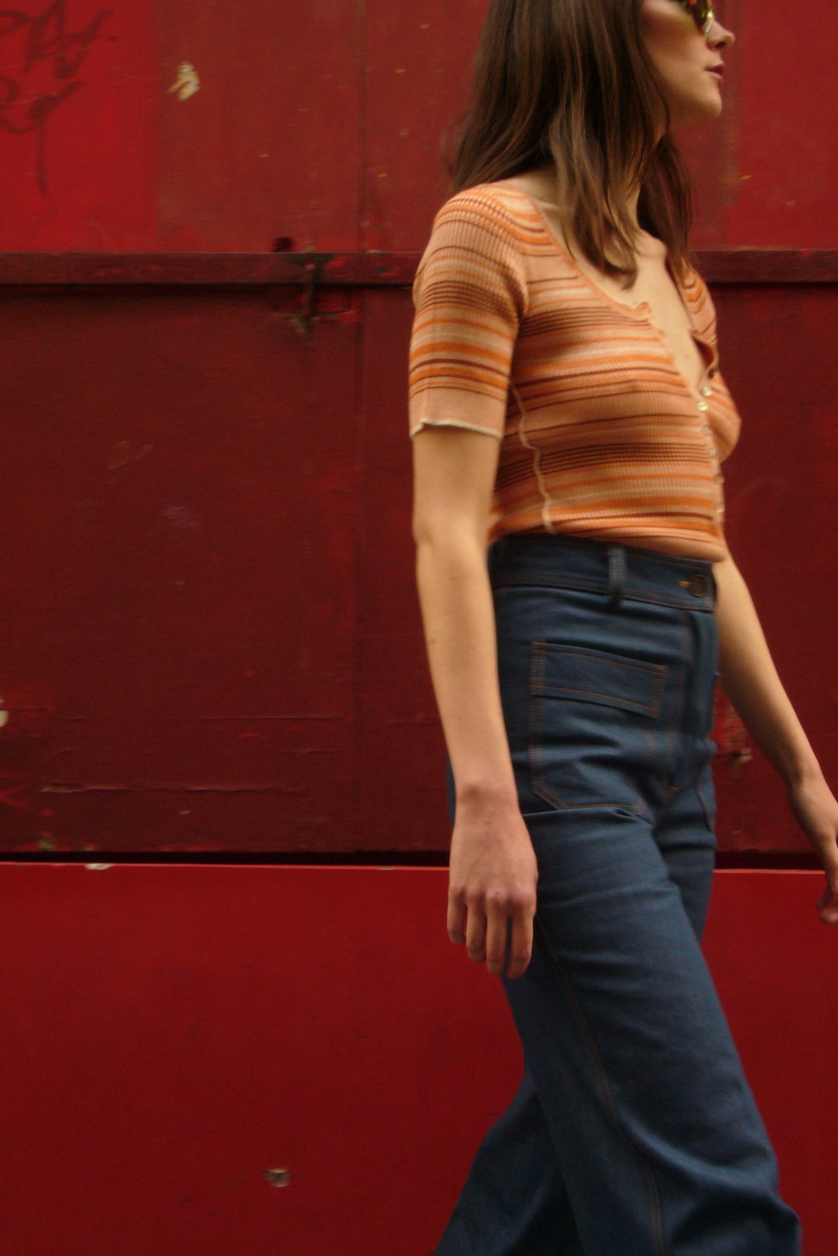 The Jane Polo in Orange Stripes, view 9