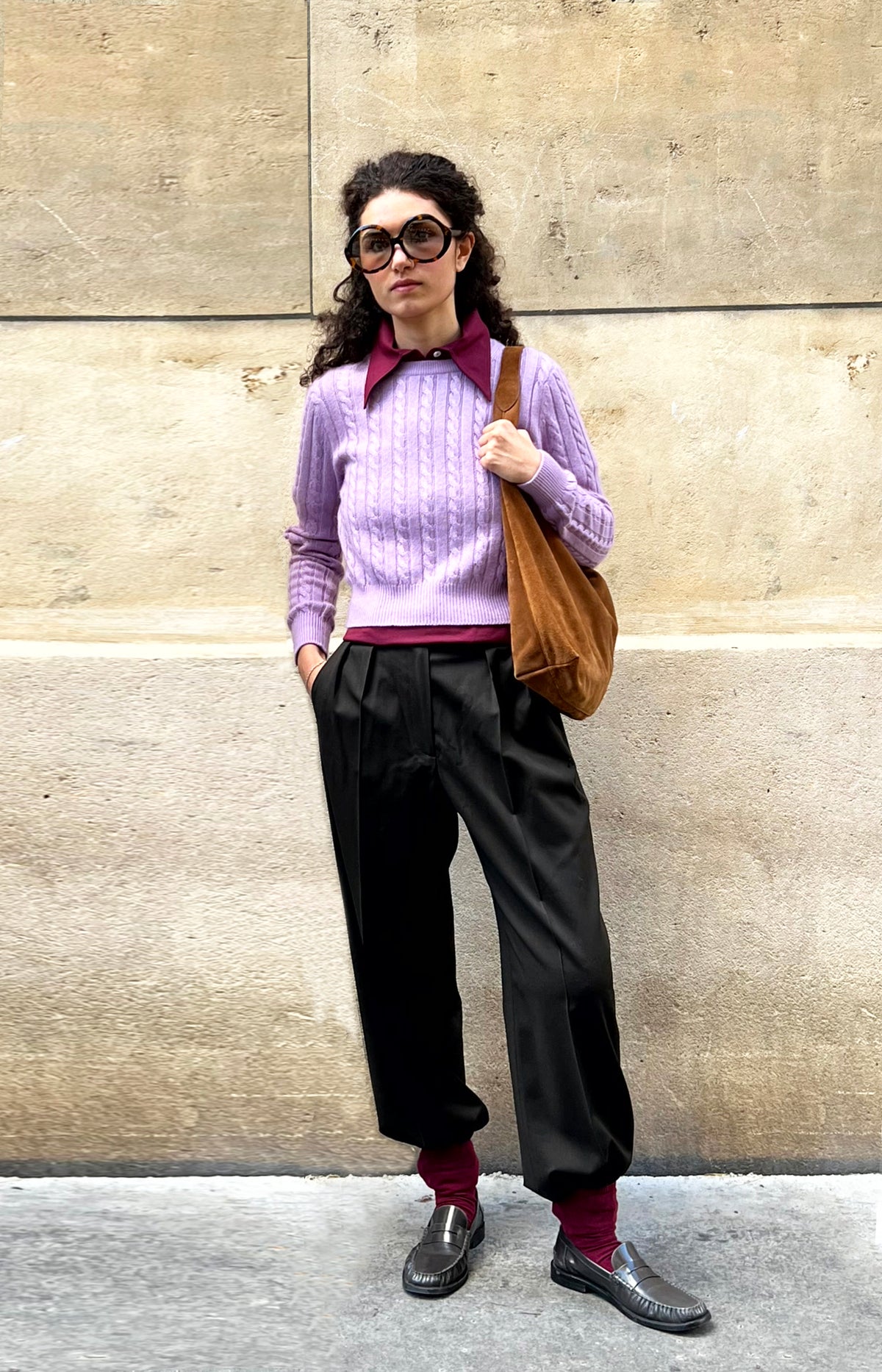 The BB Cable-Knit Sweater in Pastel Lilac, view 3