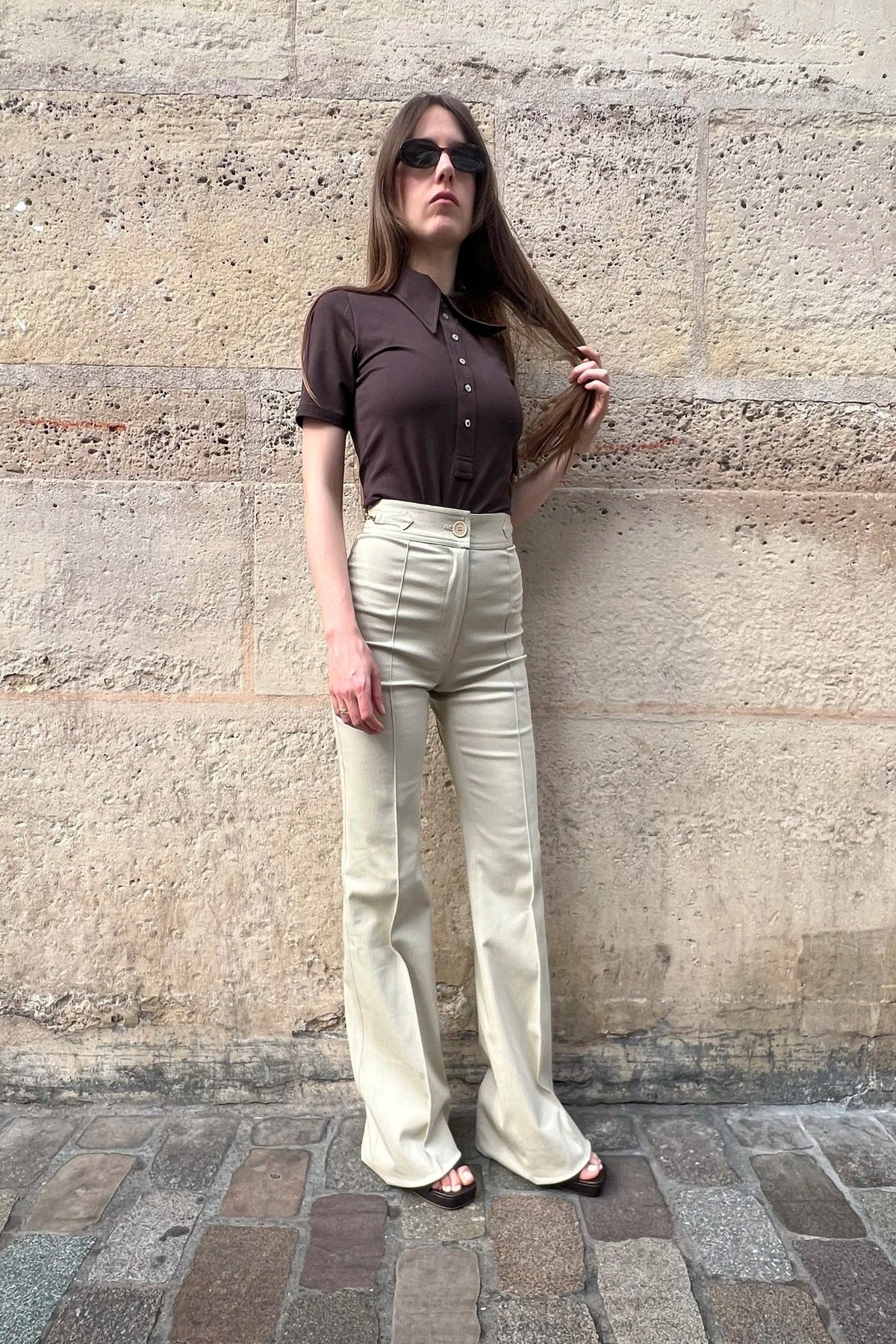 Le Pantalon Joy Gabardine Coton beige galet, vue 1