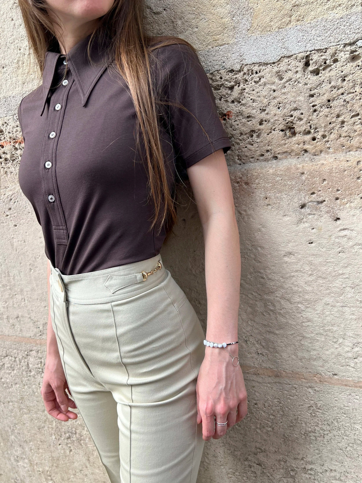 Le Pantalon Joy Gabardine Coton beige galet, vue 5