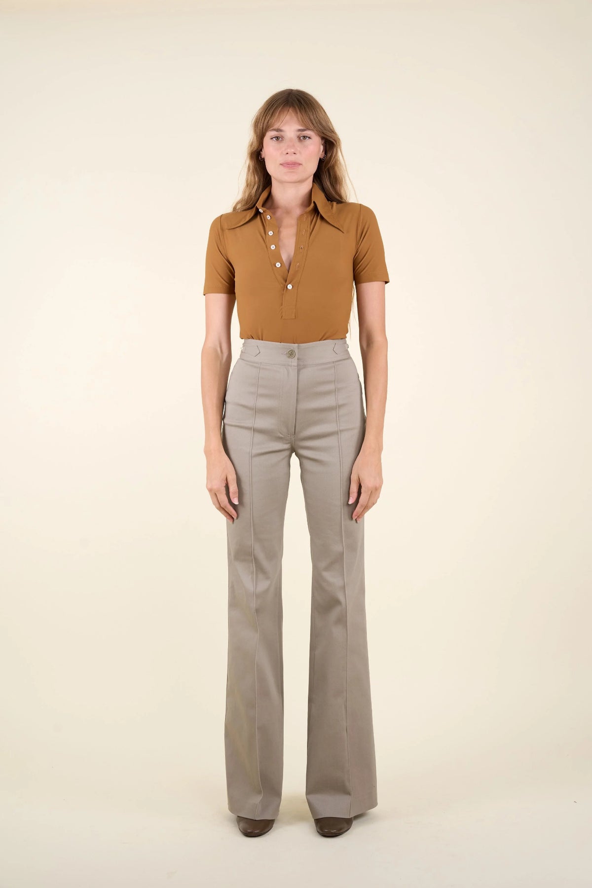 Le Pantalon Joy Gabardine Coton beige taupe, vue 1