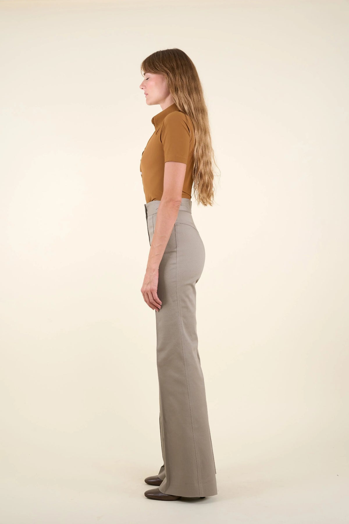 The Joy Pants in Beige Taupe Cotton Gabardine, view 3