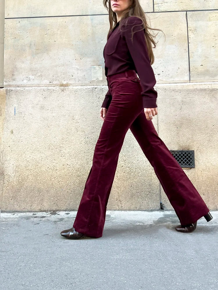 Pantalon Jackson velours bordeaux , vue 9