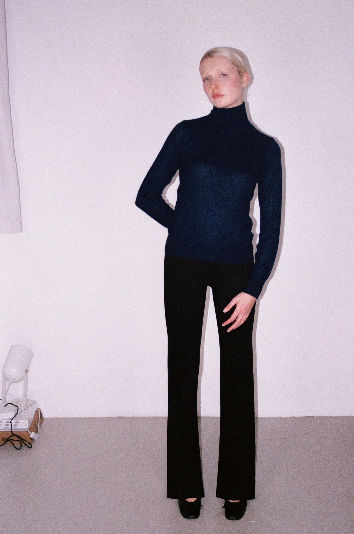 The Placide Turtleneck Sweater in Navy Cashmere, view 3