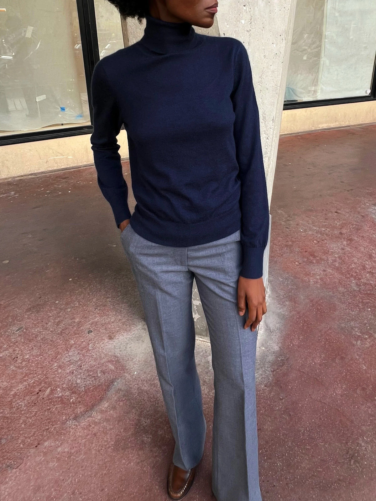 The Placide Turtleneck Sweater in Navy Cashmere, view 4