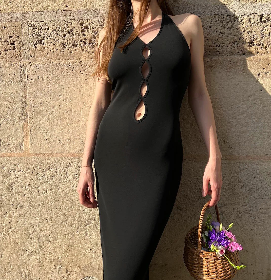 The Long Biba Dress in Black, view 3